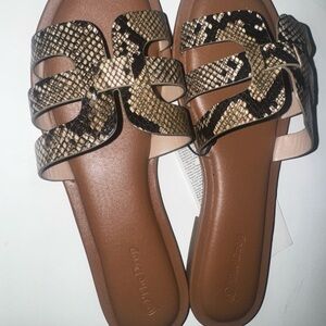 New The Drop: Brown and Black Snake Print Slides 7.5 women's